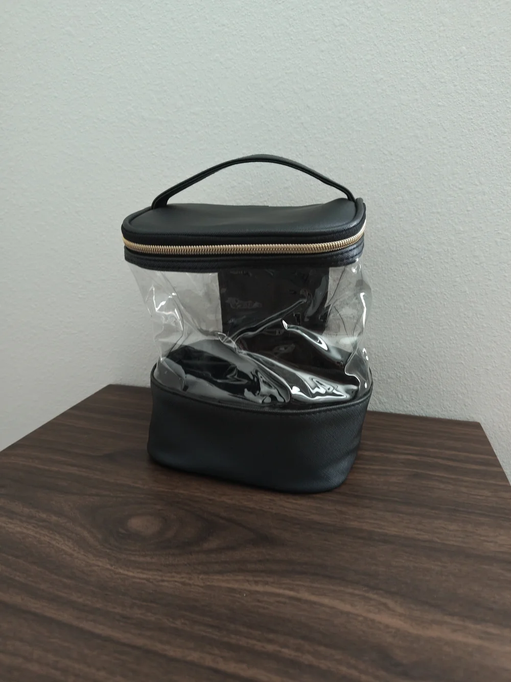 Clear Black Cosmetic Travel Organizer Bag with Gold Zipper